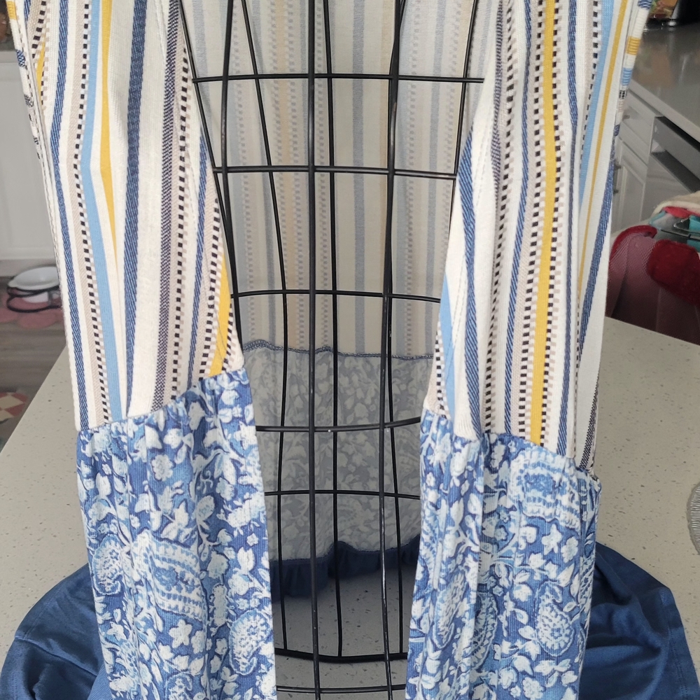 Cato Blue and Yellow Striped Floral Vest
